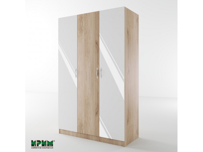 Трикрилен гардероб Сити 1002 (бяло гланц/сонома арвен)